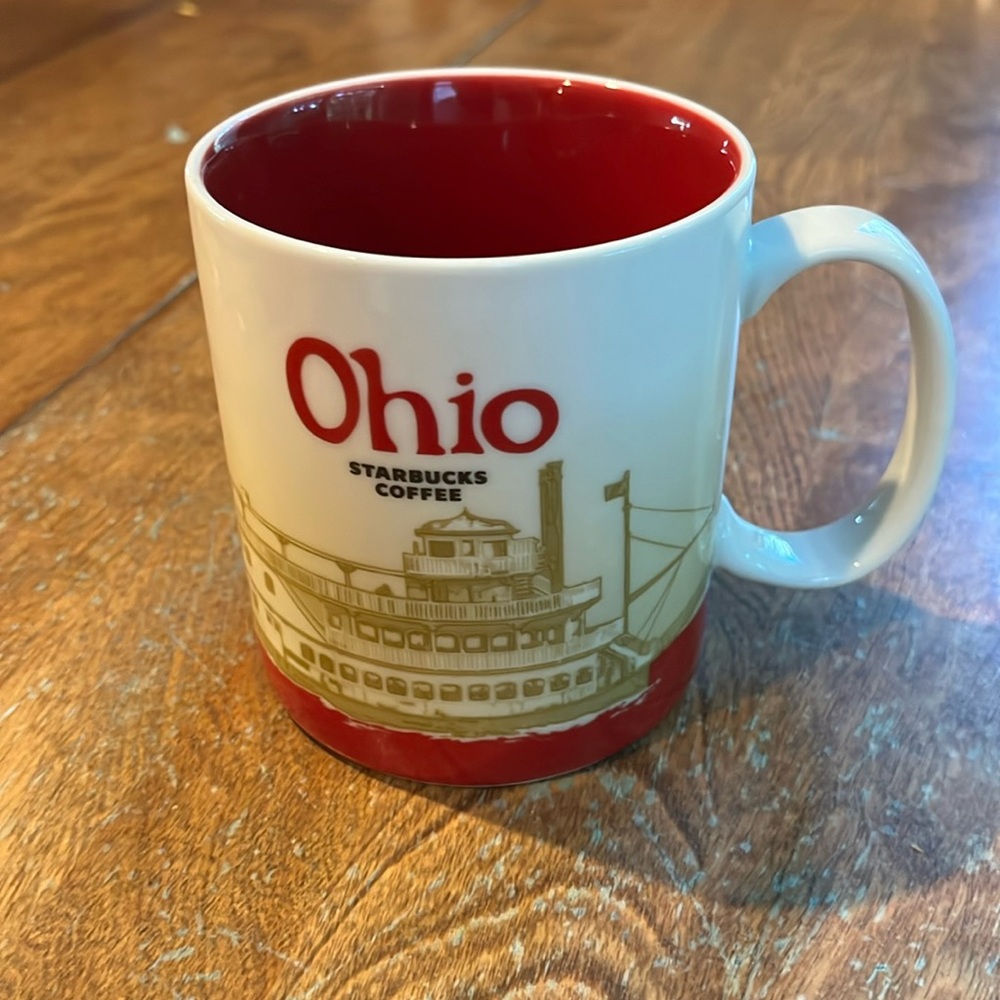 Starbucks Coffee 2012 Ohio Ceramic Mug 16 oz Red Cream NWT
